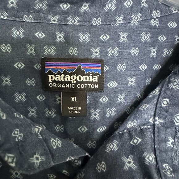 Patagonia Hemp Organic‎ Cotton Printed Shirt Mens Button Up Size XL Blue Print - Picture 4 of 6